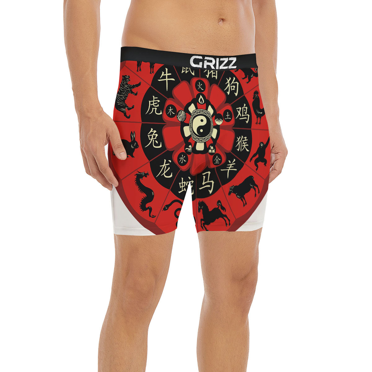 Chinese Zodiac Wheel Yin Yang Print Boxer Briefs-grizzshop