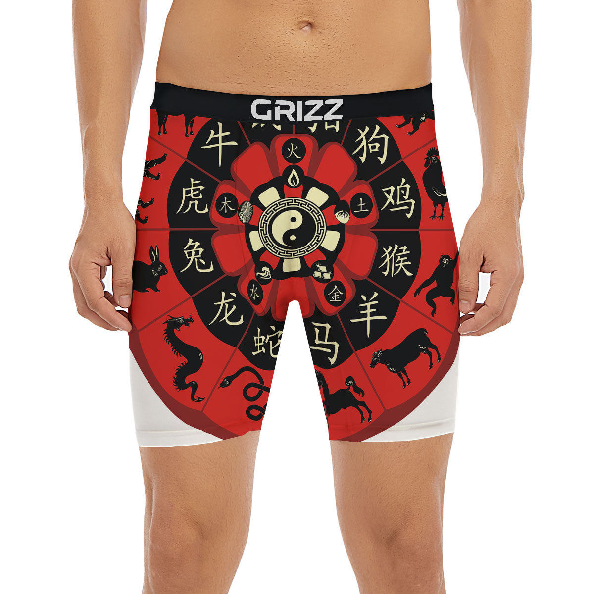 Chinese Zodiac Wheel Yin Yang Print Boxer Briefs-grizzshop