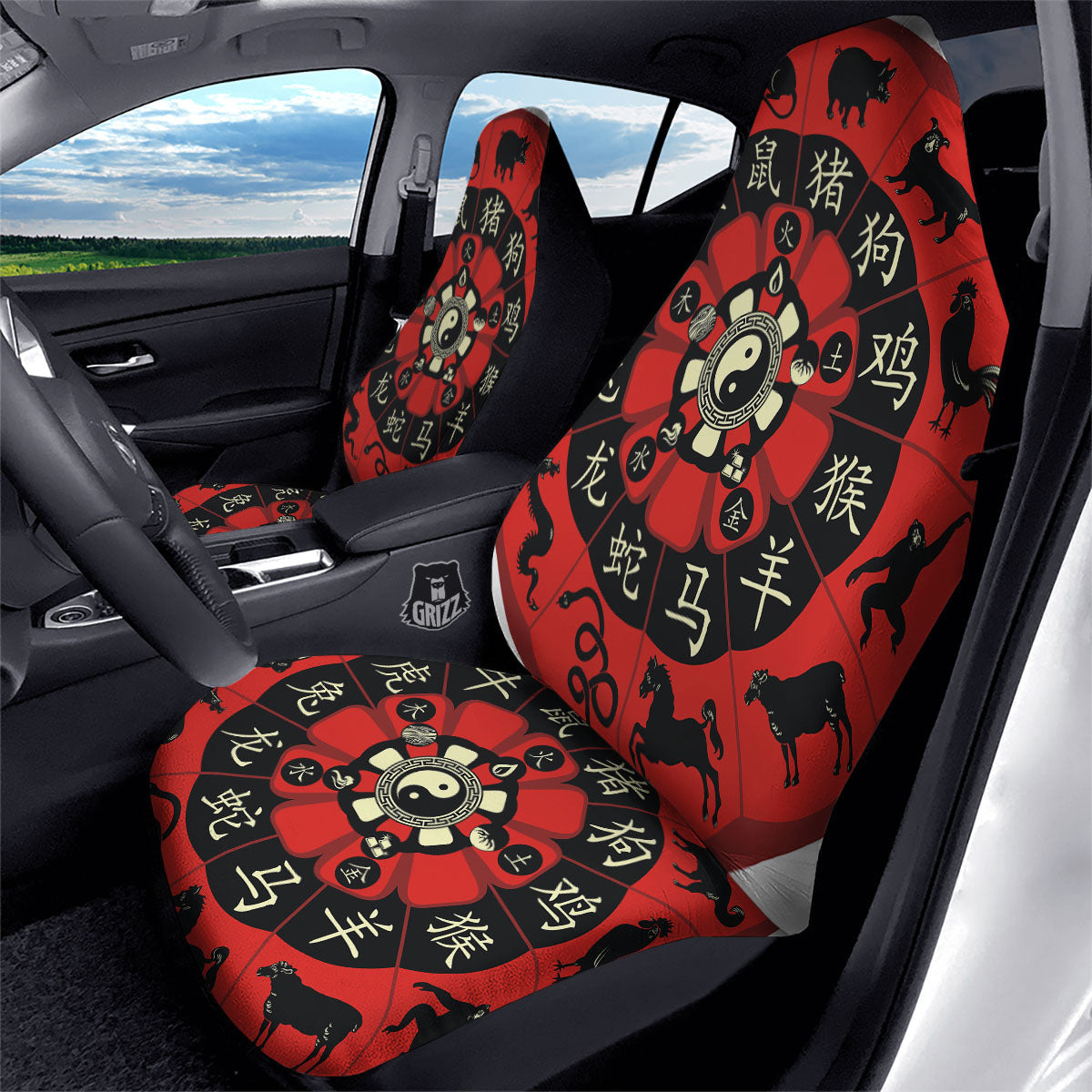 Chinese Zodiac Wheel Yin Yang Print Car Seat Covers-grizzshop