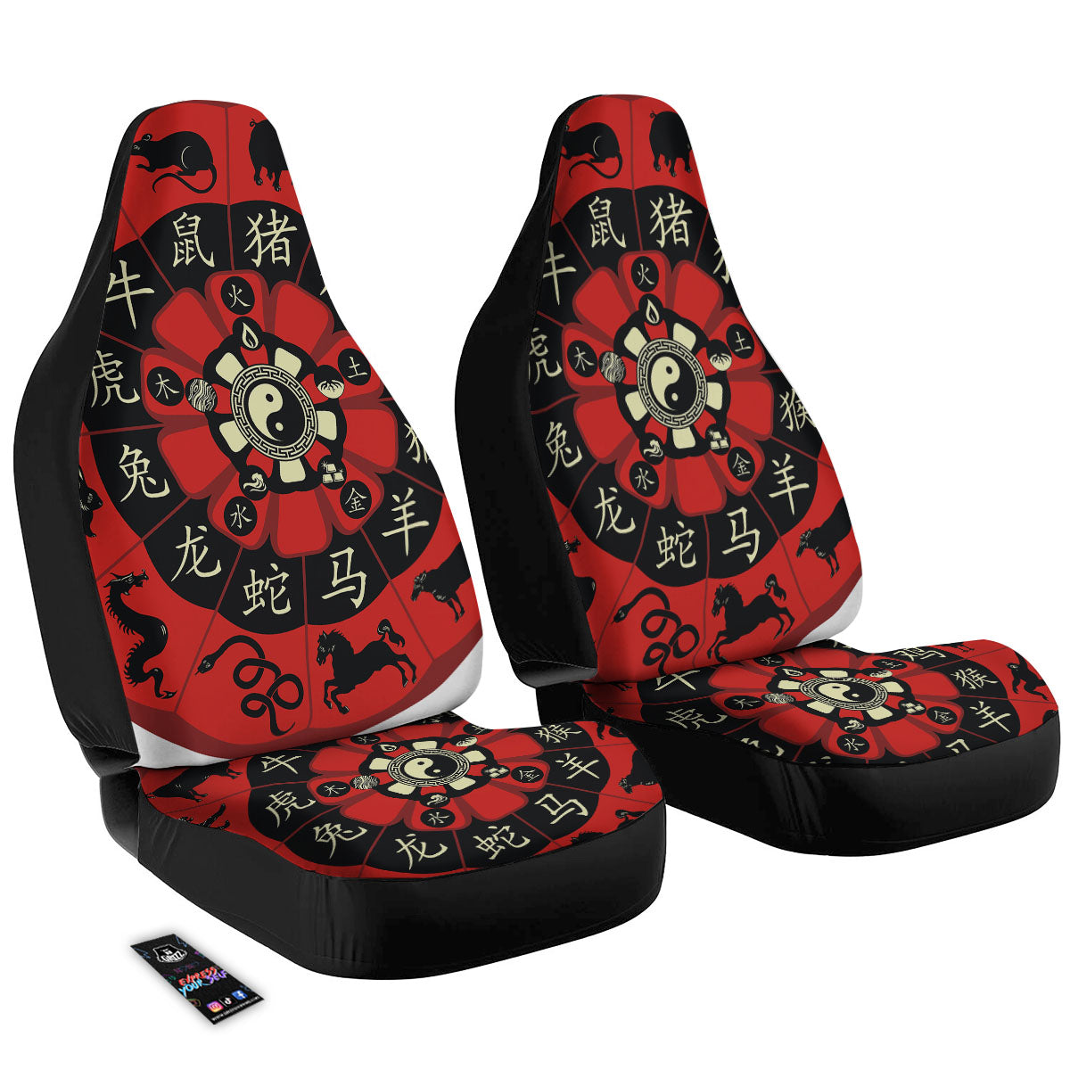 Chinese Zodiac Wheel Yin Yang Print Car Seat Covers-grizzshop
