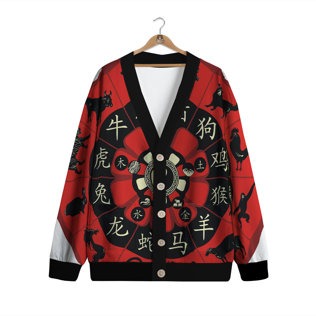 Chinese Zodiac Wheel Yin Yang Print Cardigan-grizzshop