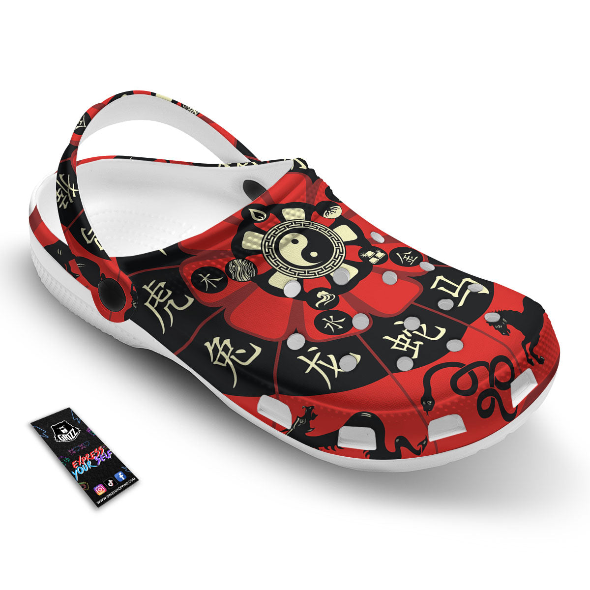 Chinese Zodiac Wheel Yin Yang Print Clog-grizzshop