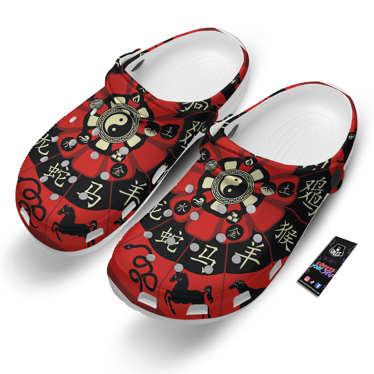 Chinese Zodiac Wheel Yin Yang Print Clog-grizzshop