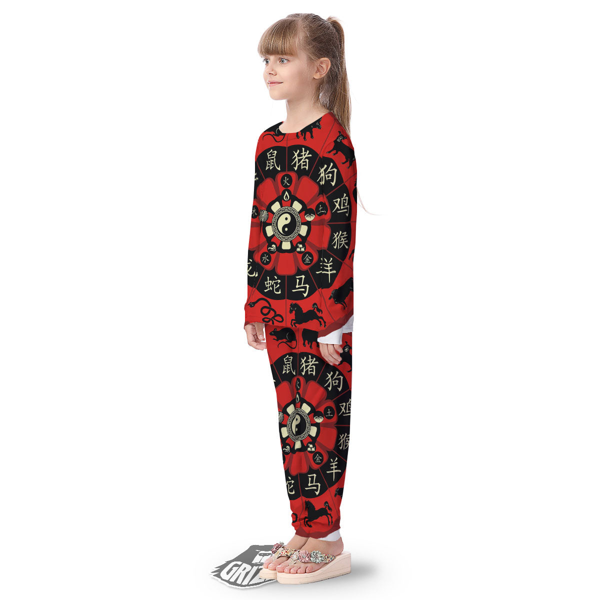 Chinese Zodiac Wheel Yin Yang Print Kid's Pajamas-grizzshop