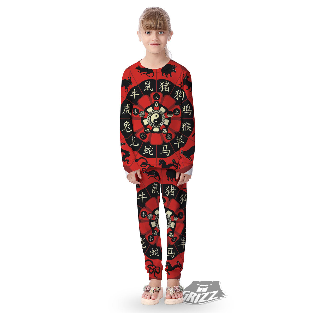 Chinese Zodiac Wheel Yin Yang Print Kid's Pajamas-grizzshop