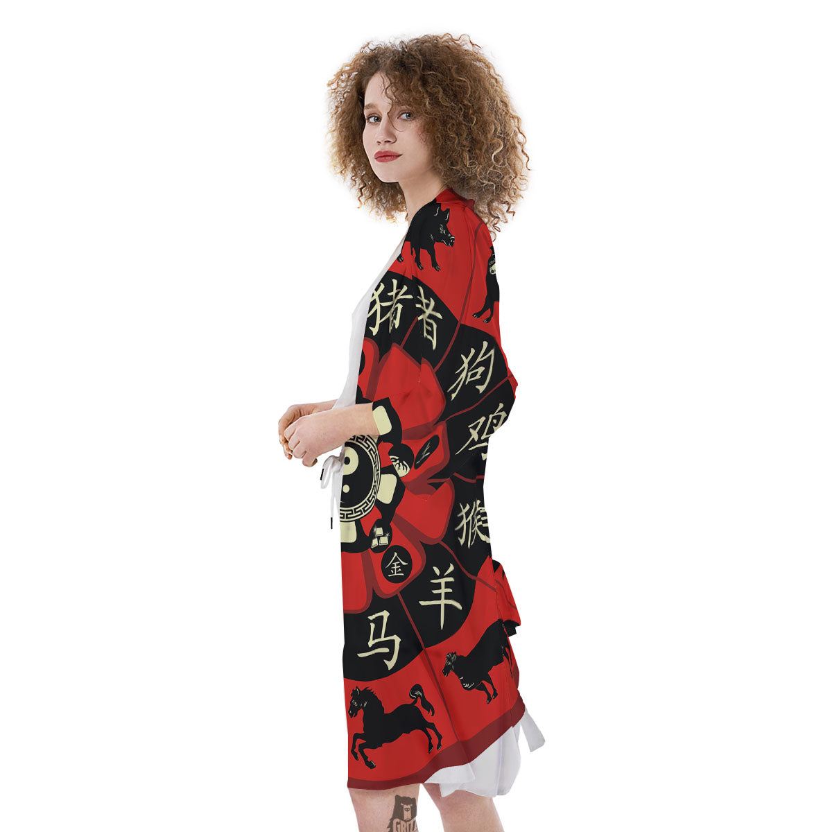 Chinese Zodiac Wheel Yin Yang Print Kimono-grizzshop