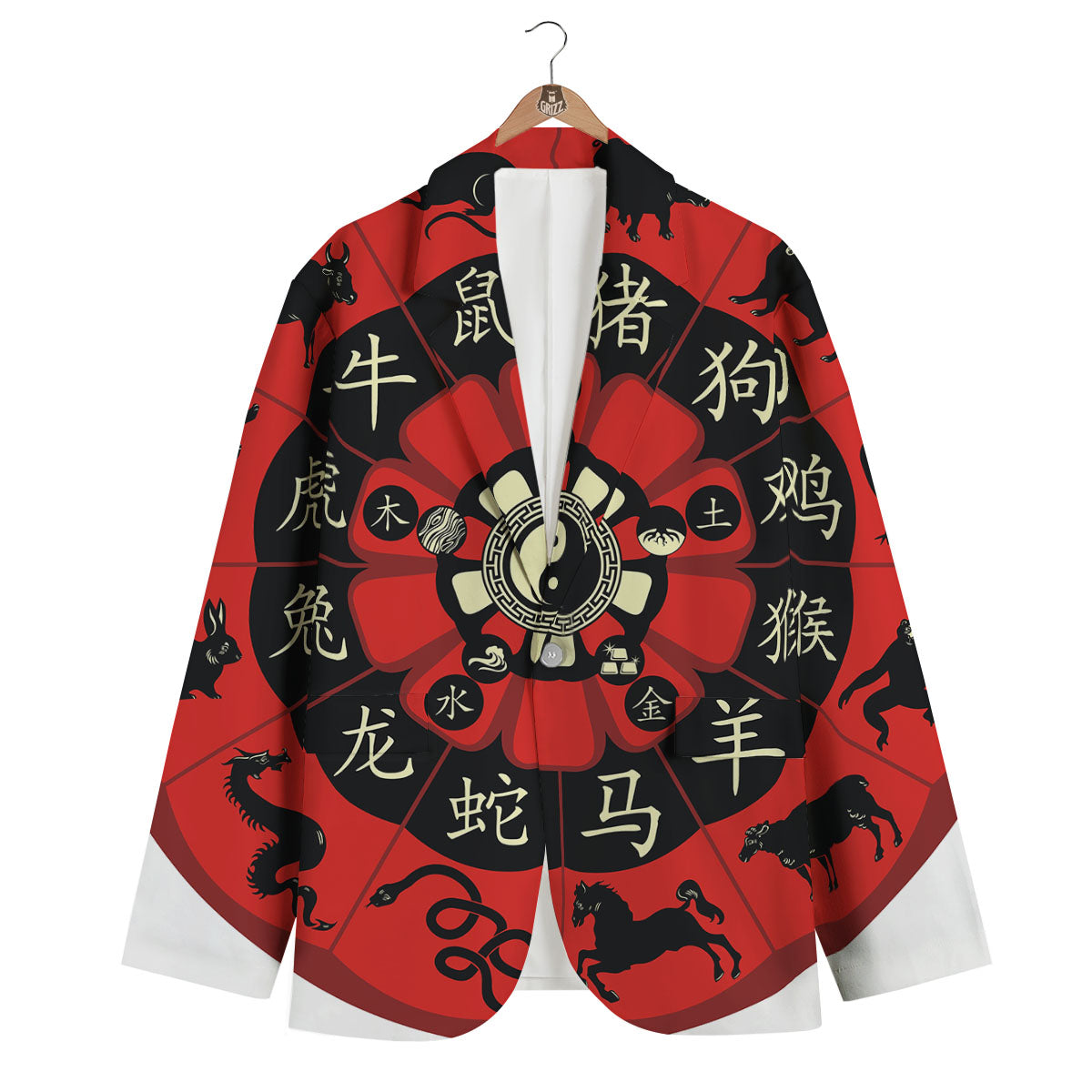 Chinese Zodiac Wheel Yin Yang Print Men's Blazer-grizzshop