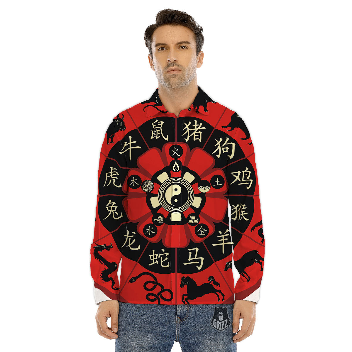 Chinese Zodiac Wheel Yin Yang Print Men's Dress Shirts-grizzshop
