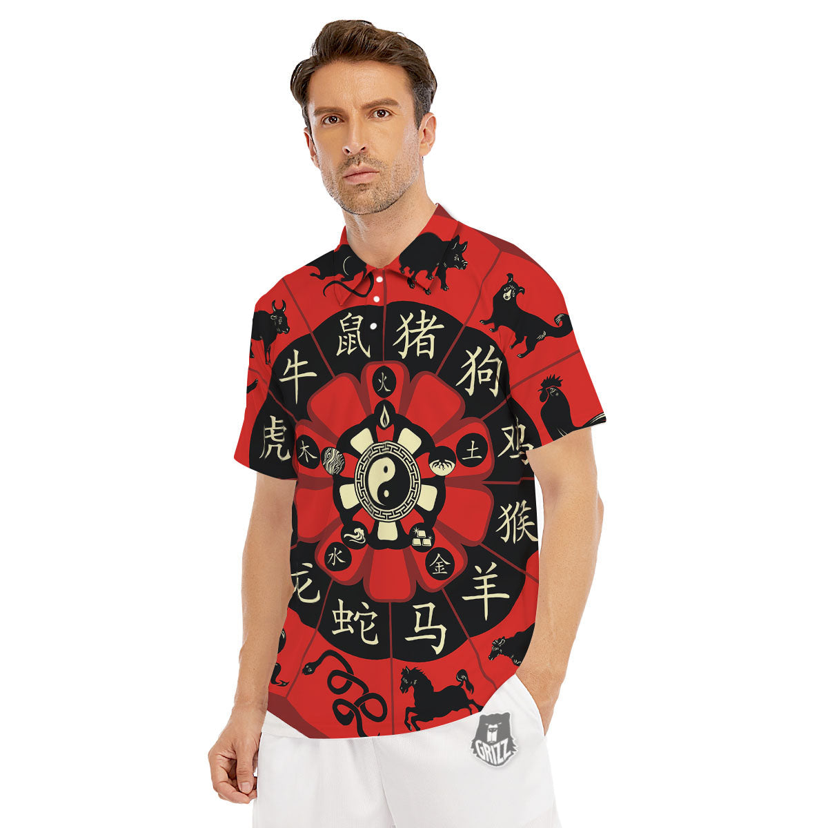 Chinese Zodiac Wheel Yin Yang Print Men's Golf Shirts-grizzshop