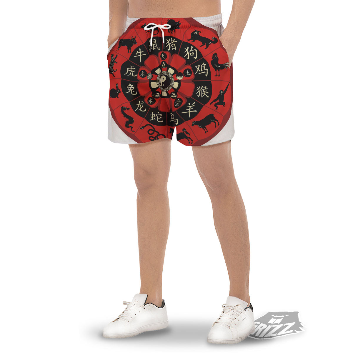 Chinese Zodiac Wheel Yin Yang Print Men's Gym Shorts-grizzshop