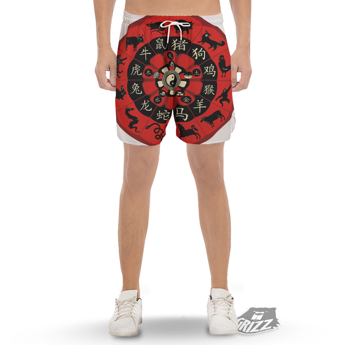 Chinese Zodiac Wheel Yin Yang Print Men's Gym Shorts-grizzshop