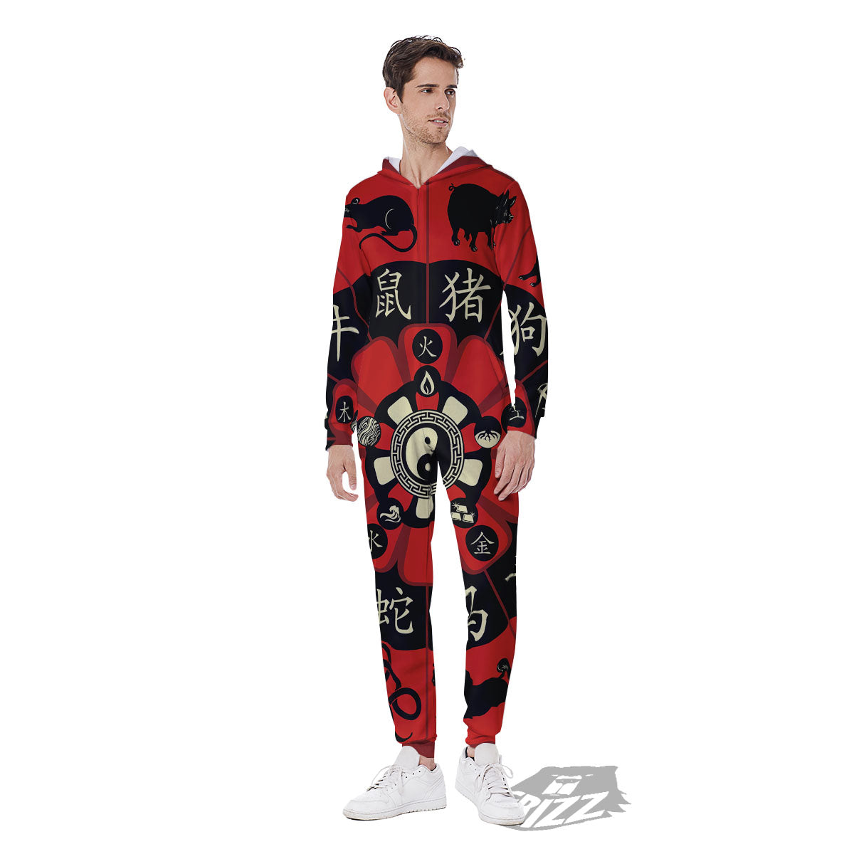Chinese Zodiac Wheel Yin Yang Print Men's Jumpsuit-grizzshop