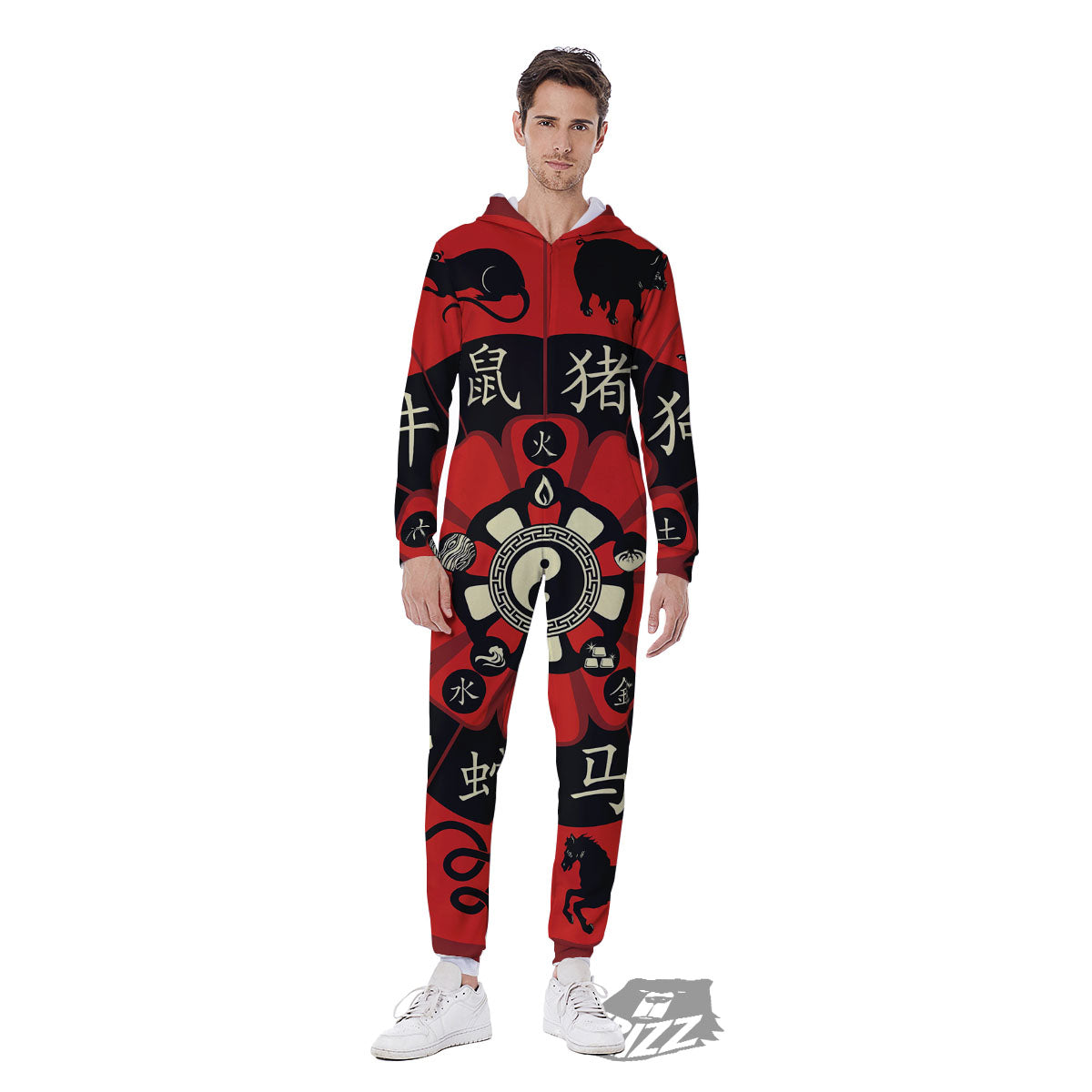 Chinese Zodiac Wheel Yin Yang Print Men's Jumpsuit-grizzshop
