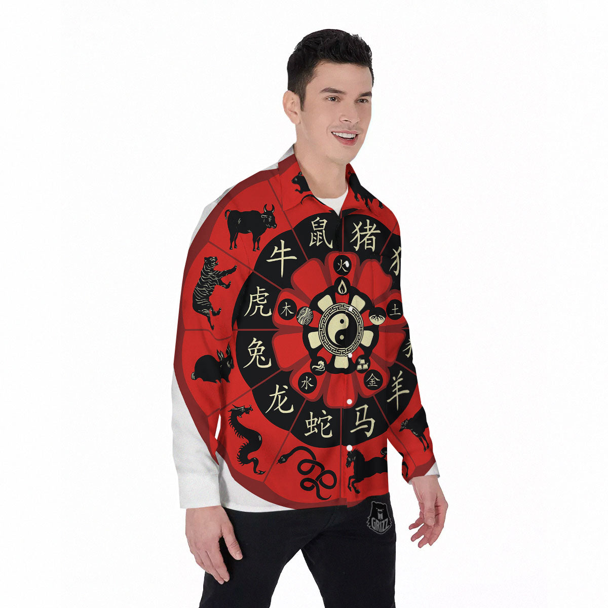 Chinese Zodiac Wheel Yin Yang Print Men's Long Sleeve Shirts-grizzshop