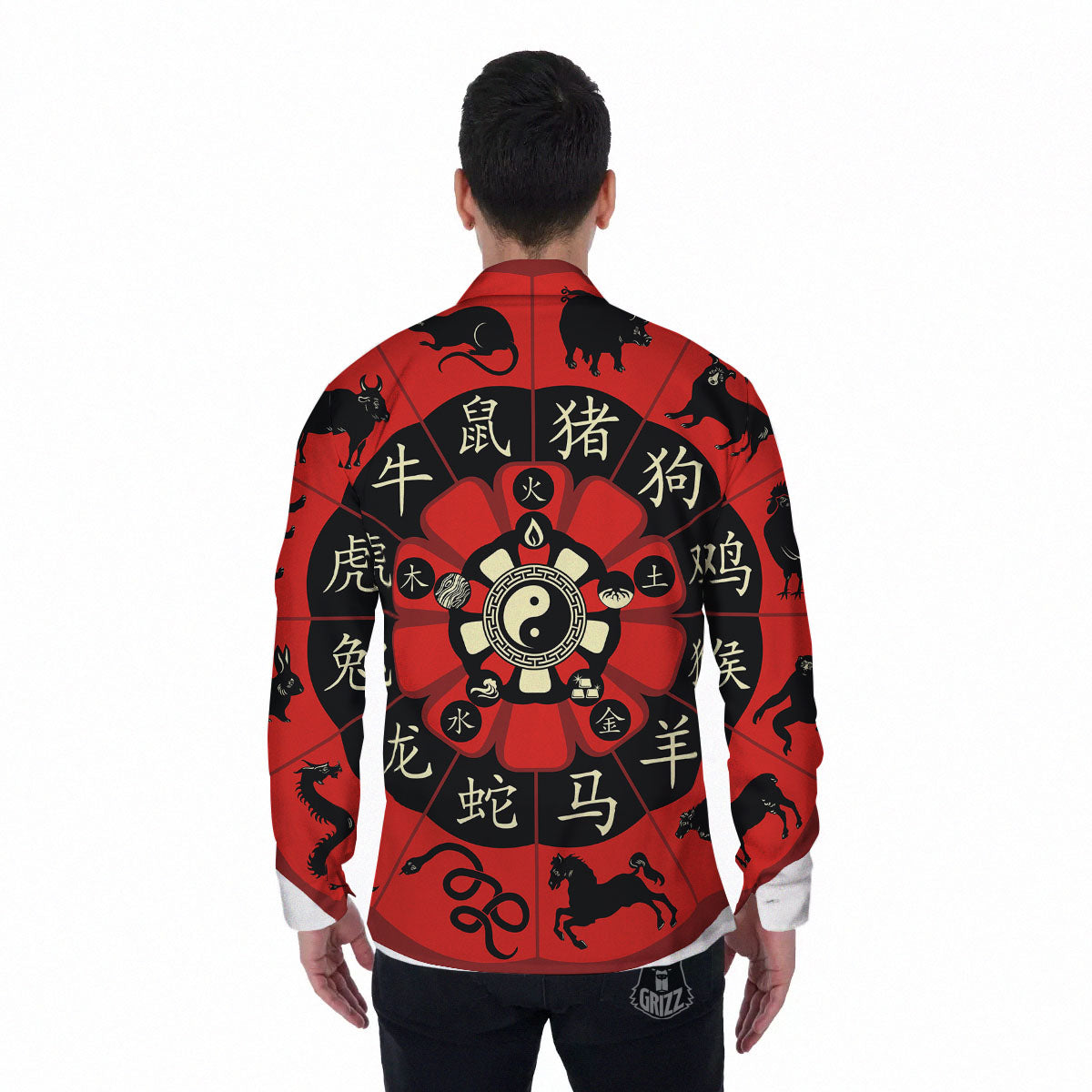 Chinese Zodiac Wheel Yin Yang Print Men's Long Sleeve Shirts-grizzshop