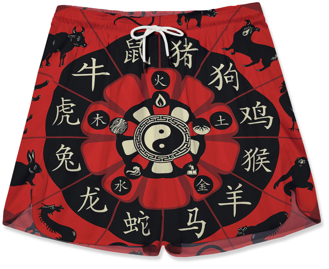 Chinese Zodiac Wheel Yin Yang Print Men's Running Shorts-grizzshop
