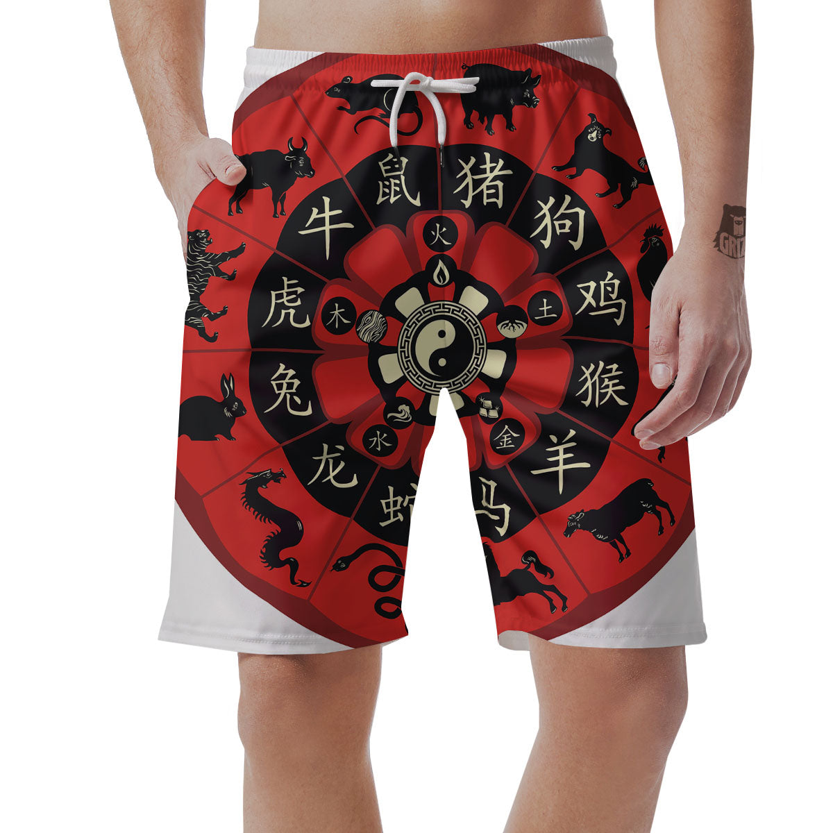 Chinese Zodiac Wheel Yin Yang Print Men's Shorts-grizzshop