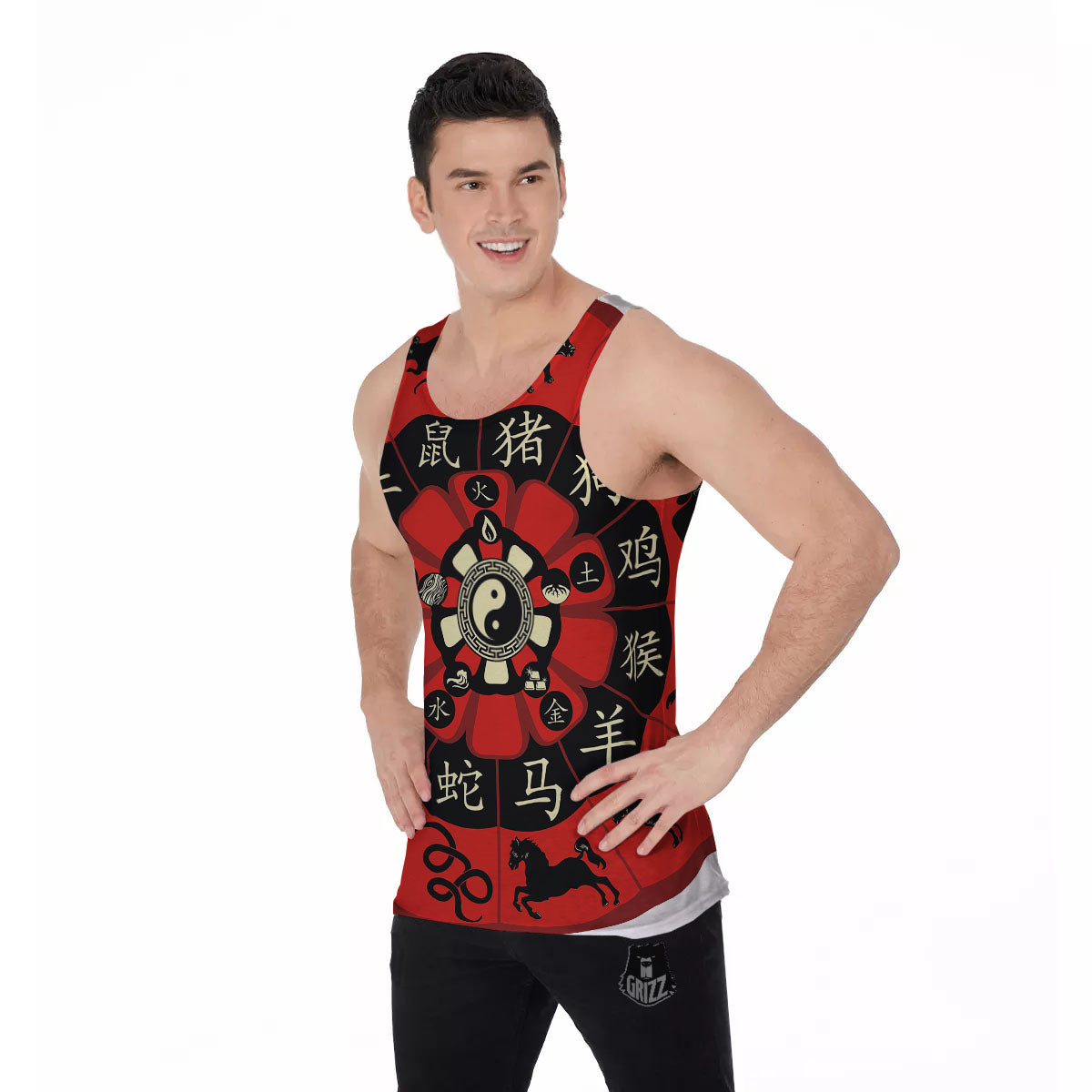 Chinese Zodiac Wheel Yin Yang Print Men's Tank Top-grizzshop