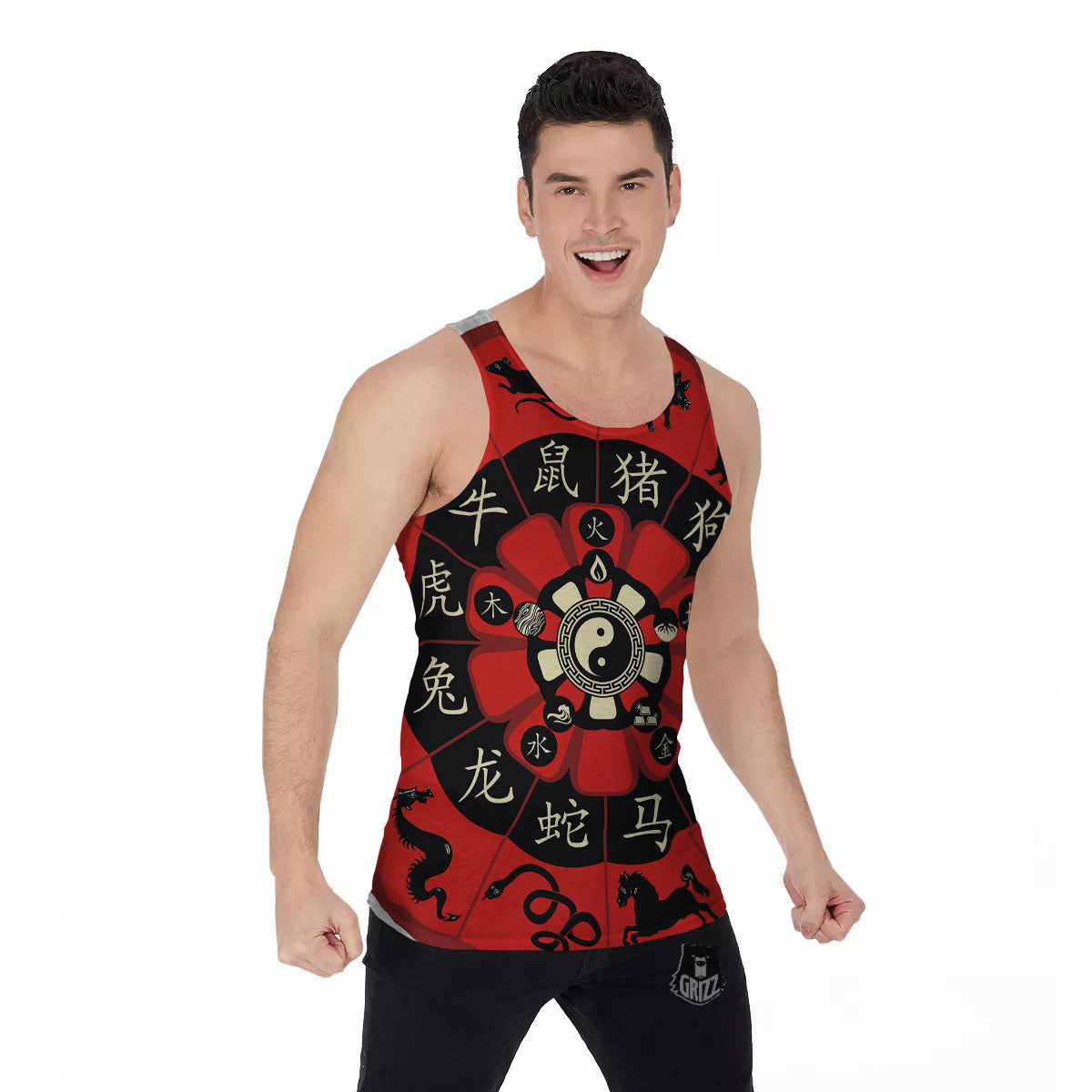 Chinese Zodiac Wheel Yin Yang Print Men's Tank Top-grizzshop