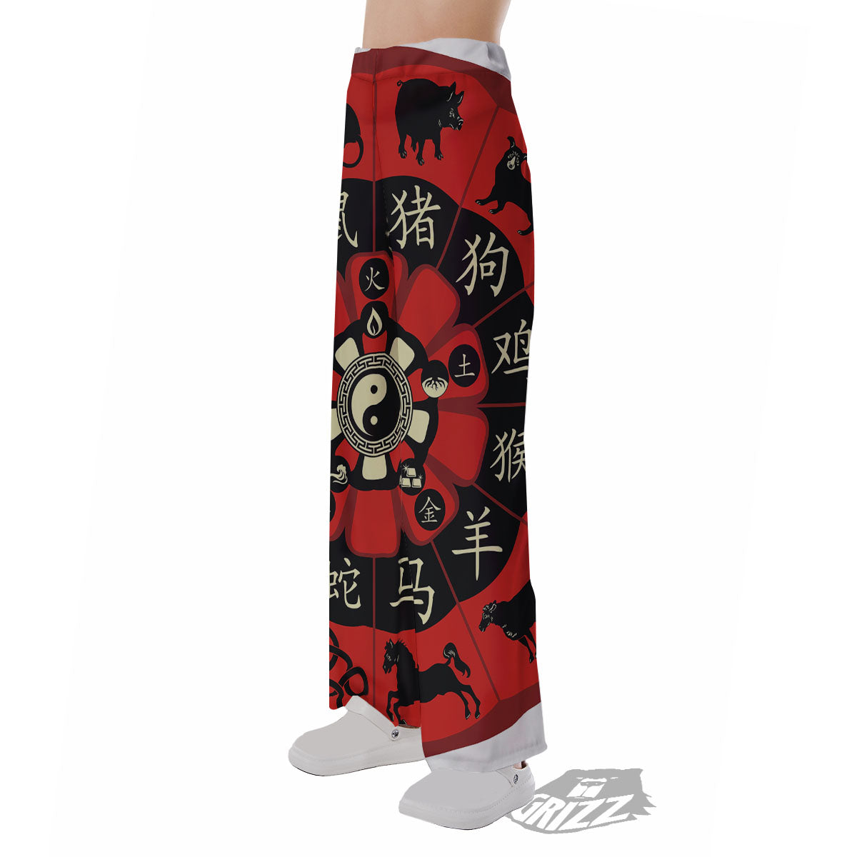 Chinese Zodiac Wheel Yin Yang Print Pajama Pants-grizzshop