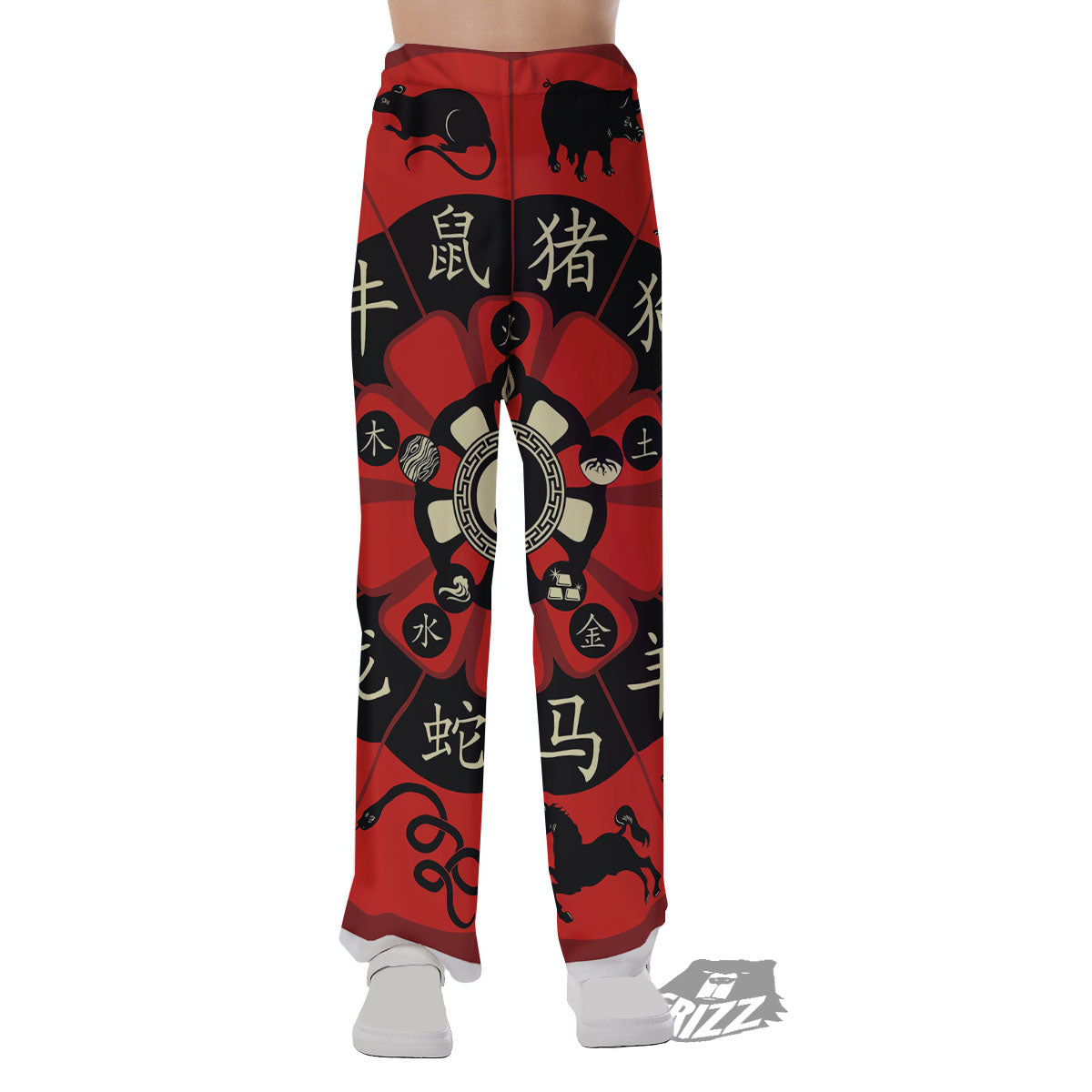 Chinese Zodiac Wheel Yin Yang Print Pajama Pants-grizzshop
