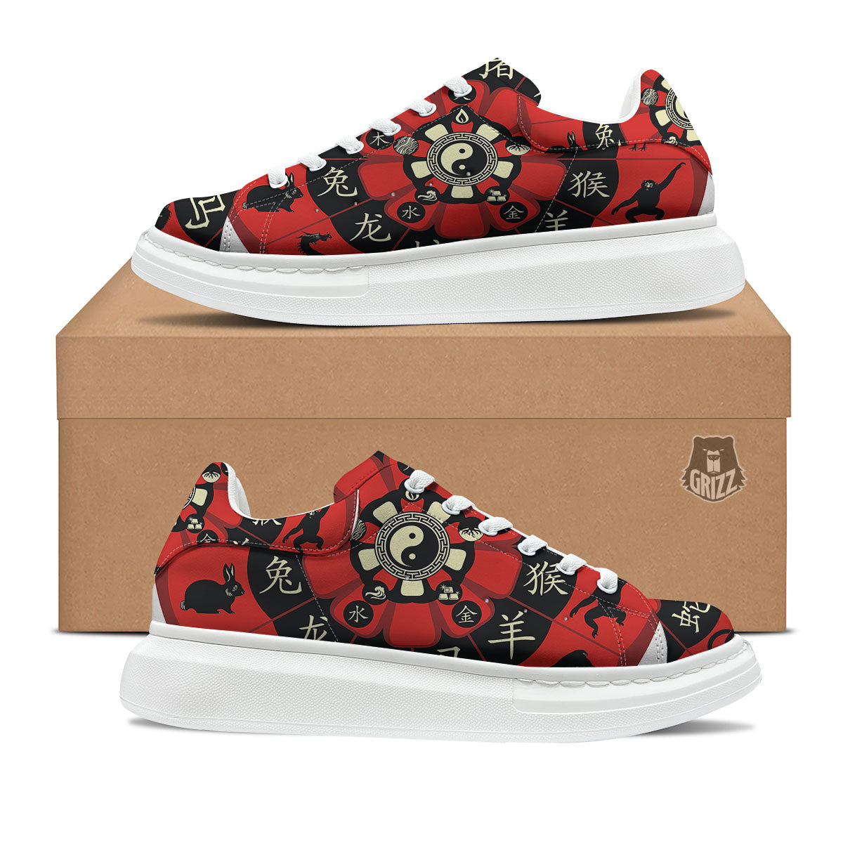 Chinese Zodiac Wheel Yin Yang Print Platform Shoes-grizzshop