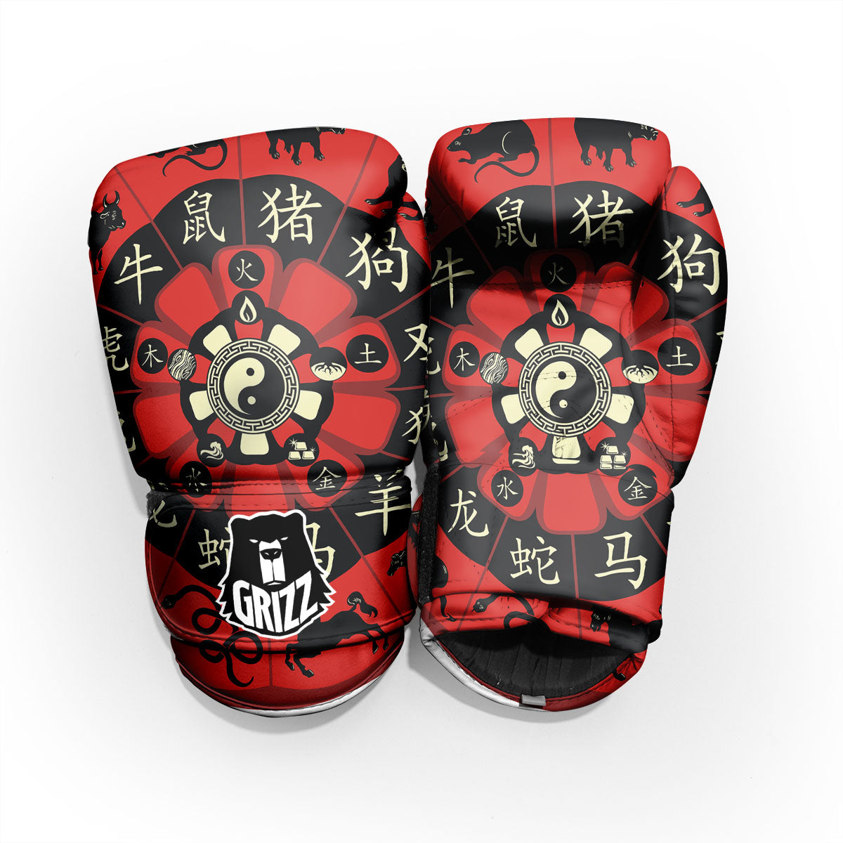 Chinese Zodiac Wheel Yin Yang Print Pro Boxing Glove