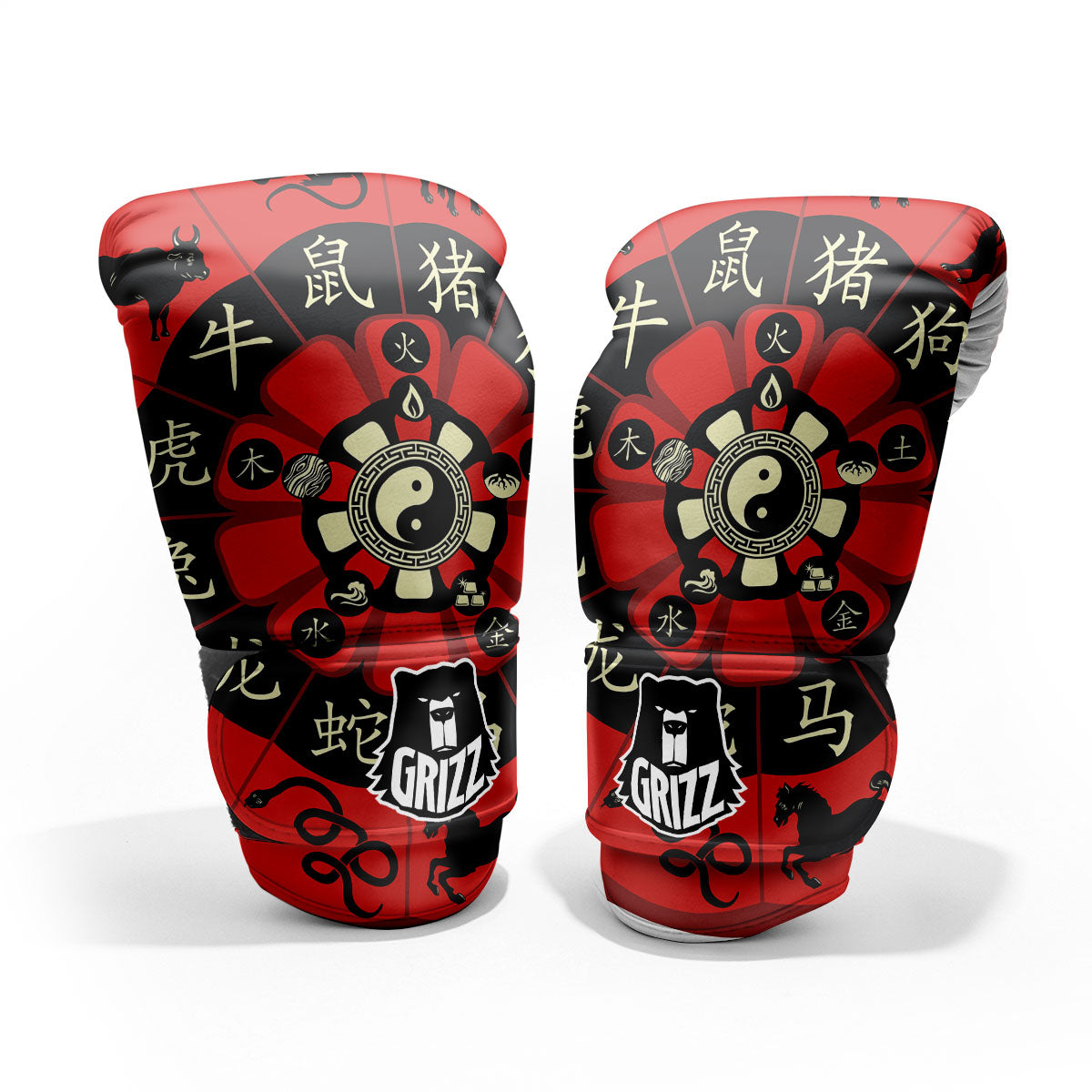 Chinese Zodiac Wheel Yin Yang Print Pro Boxing Glove