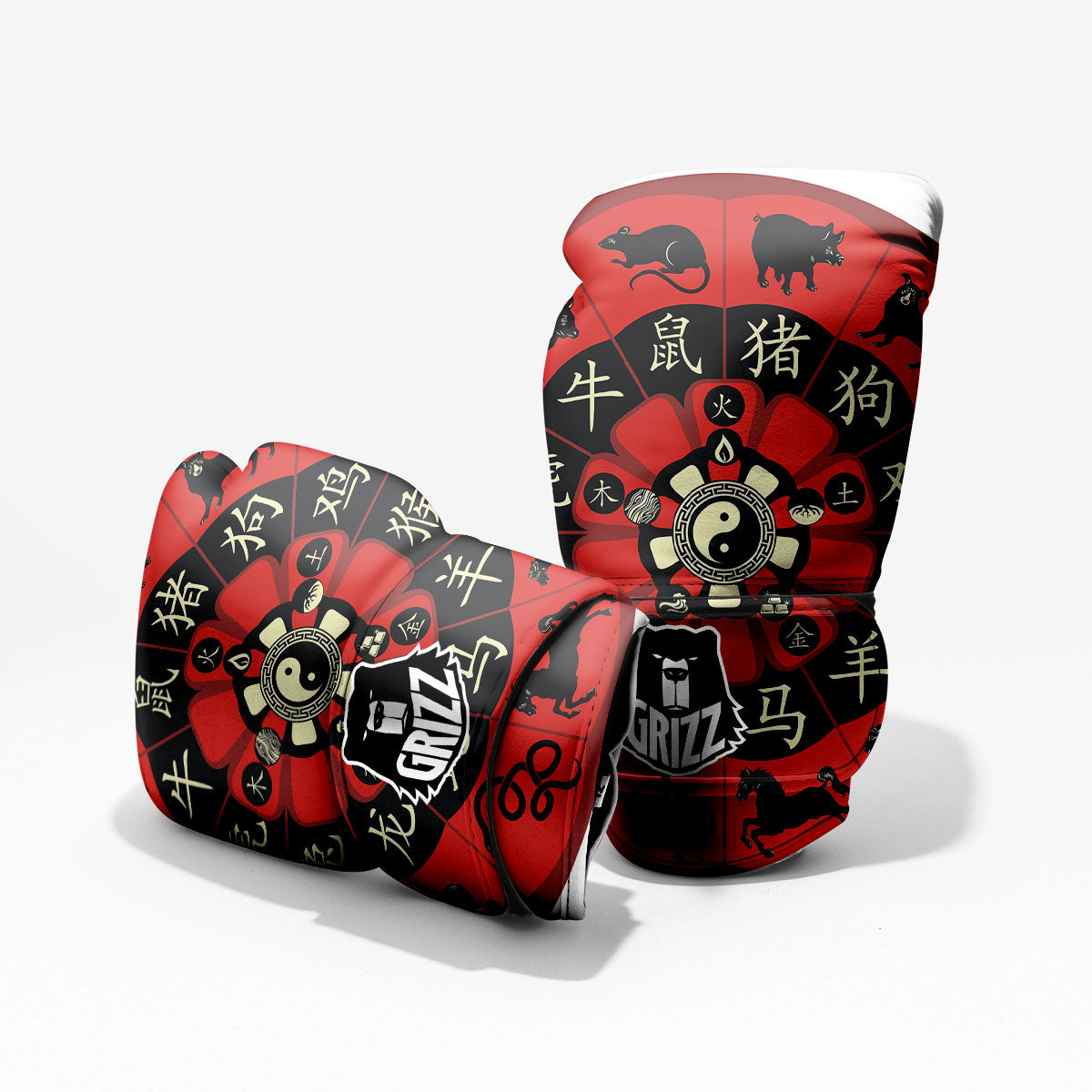 Chinese Zodiac Wheel Yin Yang Print Pro Boxing Glove