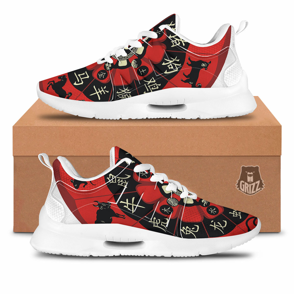 Chinese Zodiac Wheel Yin Yang Print Tennis Shoes-grizzshop