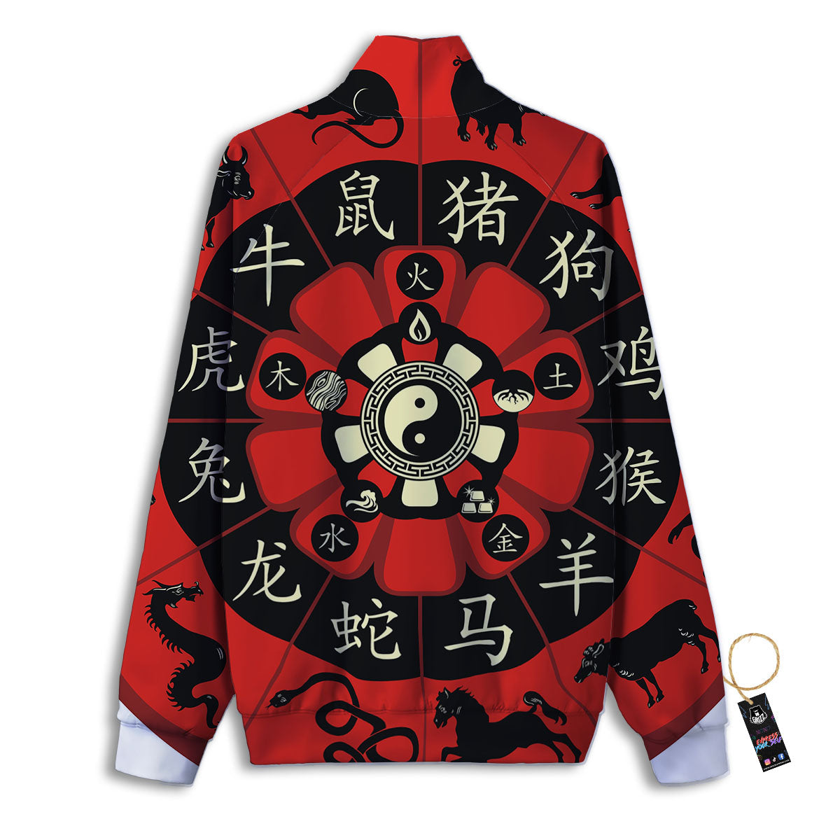 Chinese Zodiac Wheel Yin Yang Print Track Jacket-grizzshop