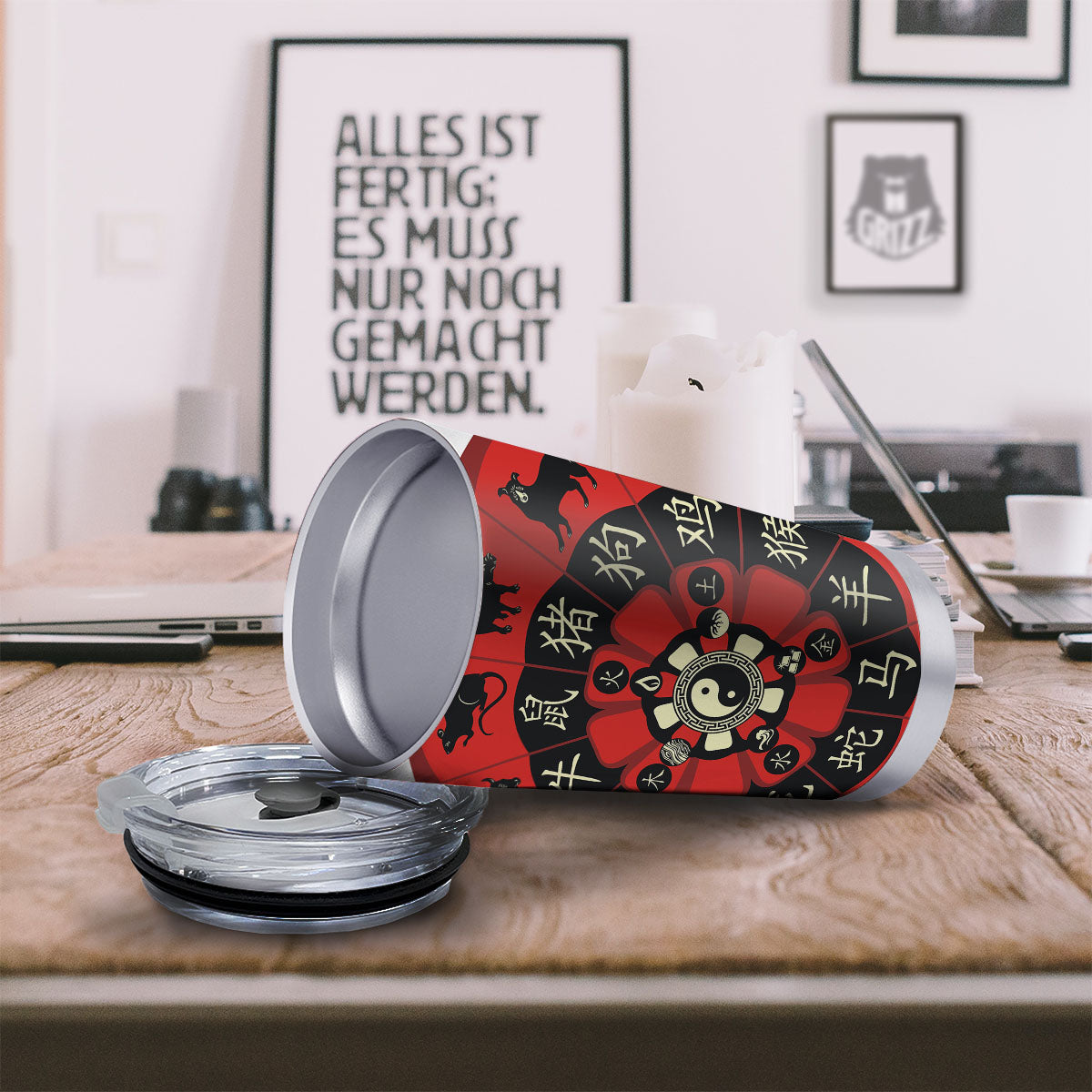 Chinese Zodiac Wheel Yin Yang Print Tumbler-grizzshop