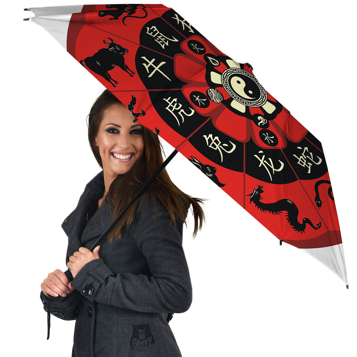 Chinese Zodiac Wheel Yin Yang Print Umbrella-grizzshop