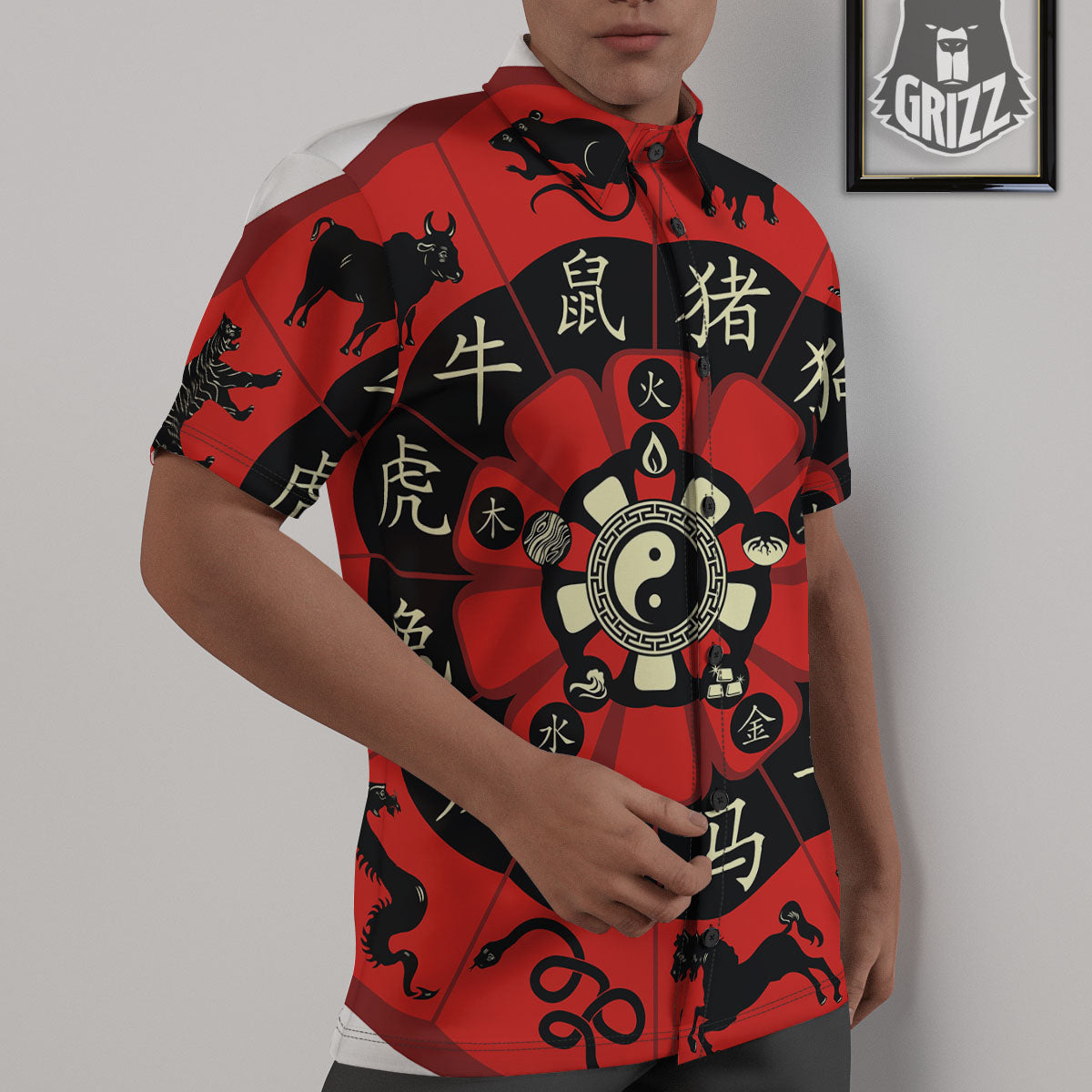 Chinese Zodiac Wheel Yin Yang Print Untucked Shirts-grizzshop