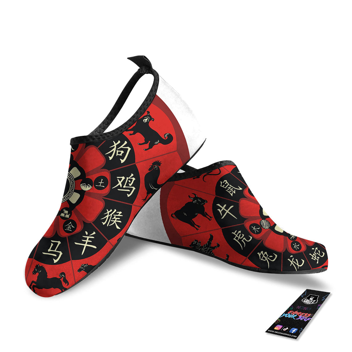 Chinese Zodiac Wheel Yin Yang Print Water Shoes-grizzshop