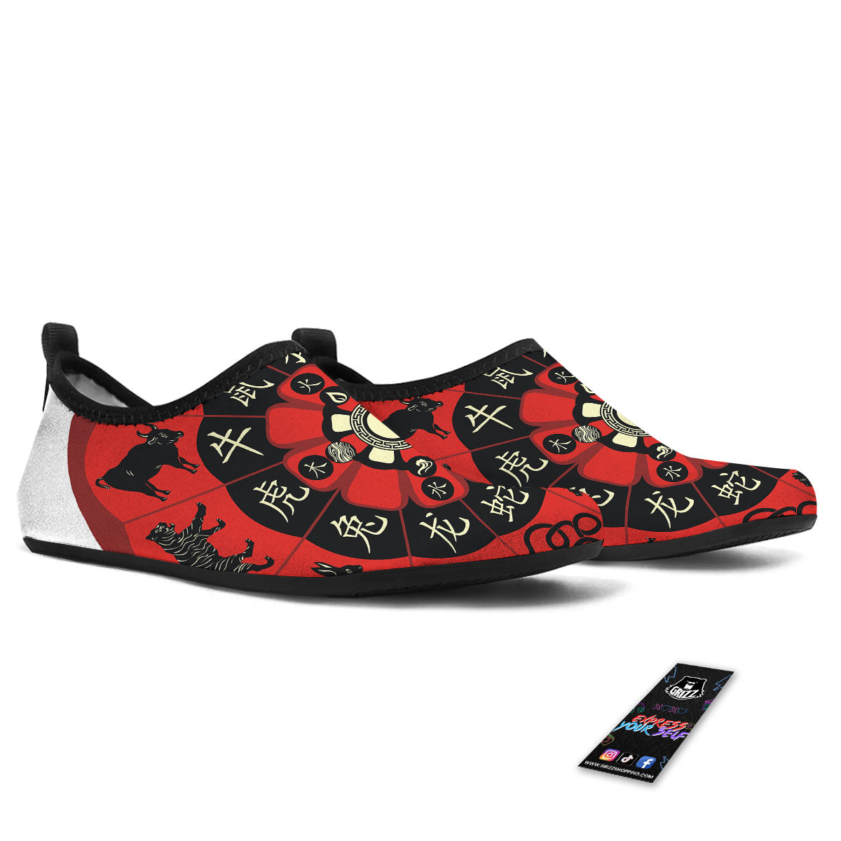 Chinese Zodiac Wheel Yin Yang Print Water Shoes-grizzshop