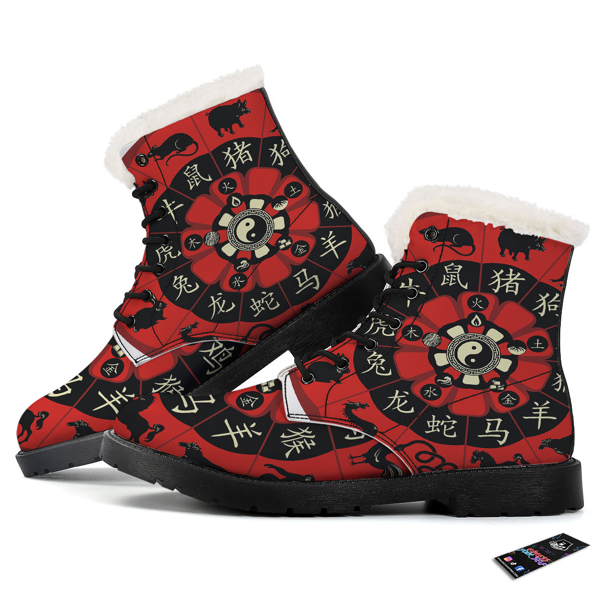 Chinese Zodiac Wheel Yin Yang Print Winter Boots-grizzshop