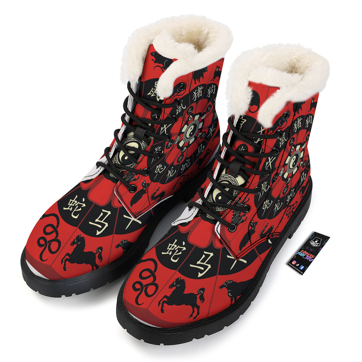 Chinese Zodiac Wheel Yin Yang Print Winter Boots-grizzshop
