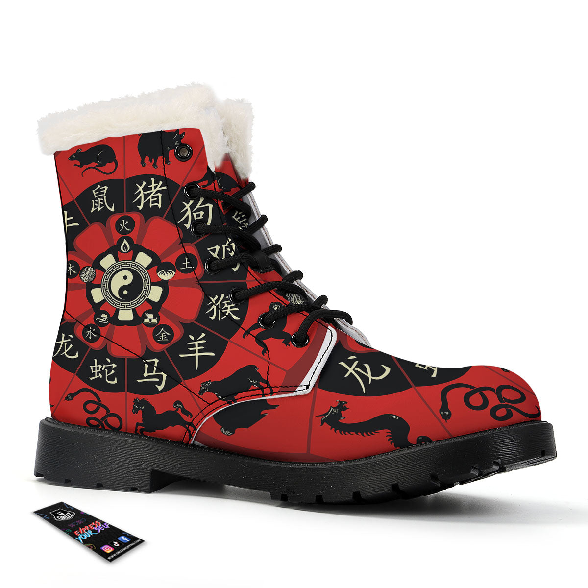 Chinese Zodiac Wheel Yin Yang Print Winter Boots-grizzshop