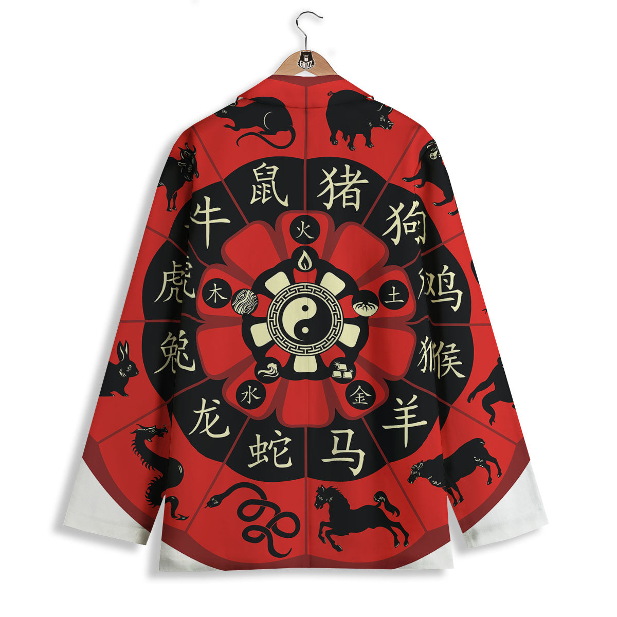 Chinese Zodiac Wheel Yin Yang Print Women's Blazer-grizzshop