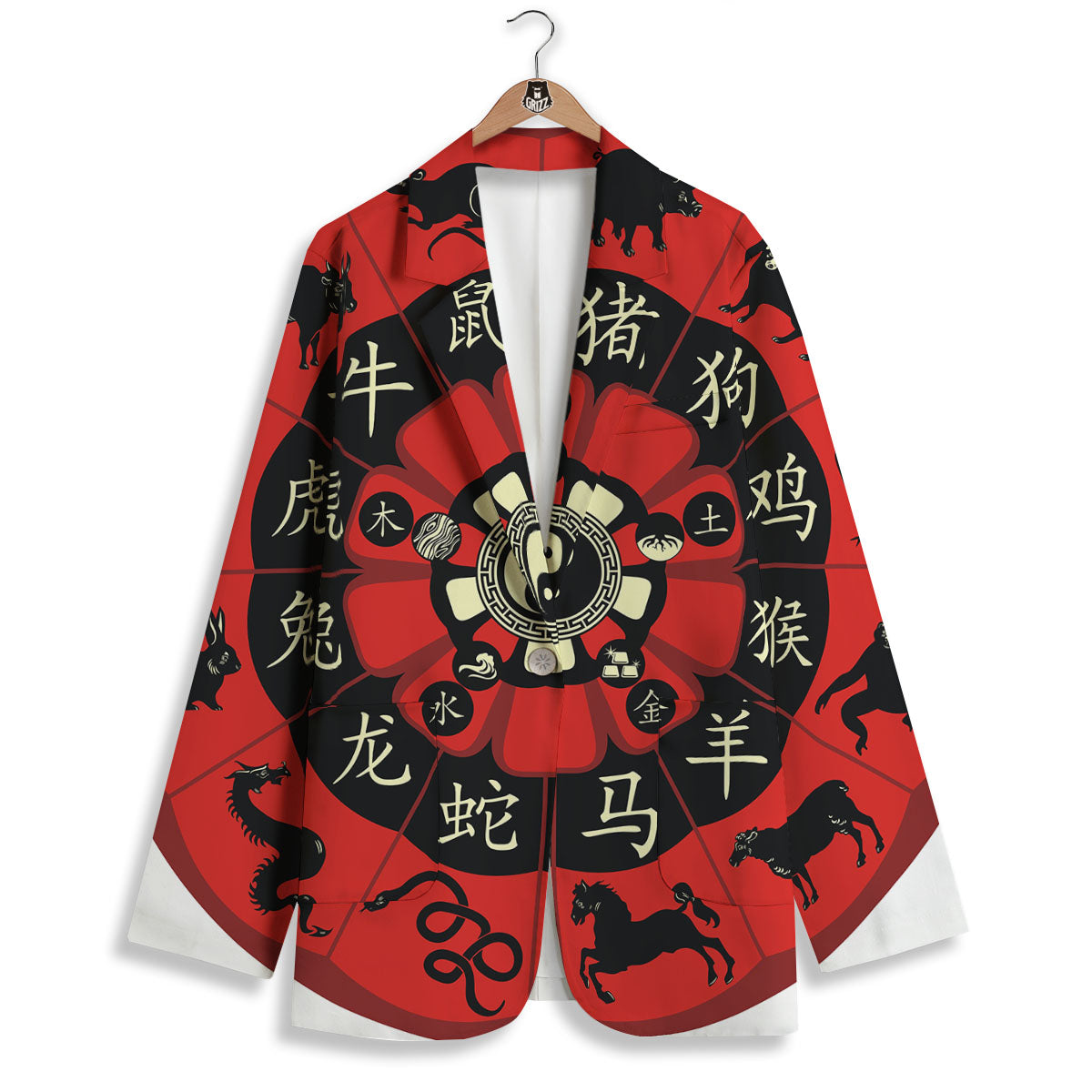 Chinese Zodiac Wheel Yin Yang Print Women's Blazer-grizzshop