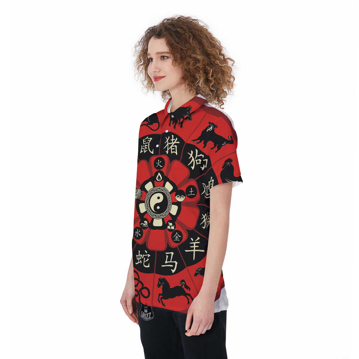 Chinese Zodiac Wheel Yin Yang Print Women's Golf Shirts-grizzshop