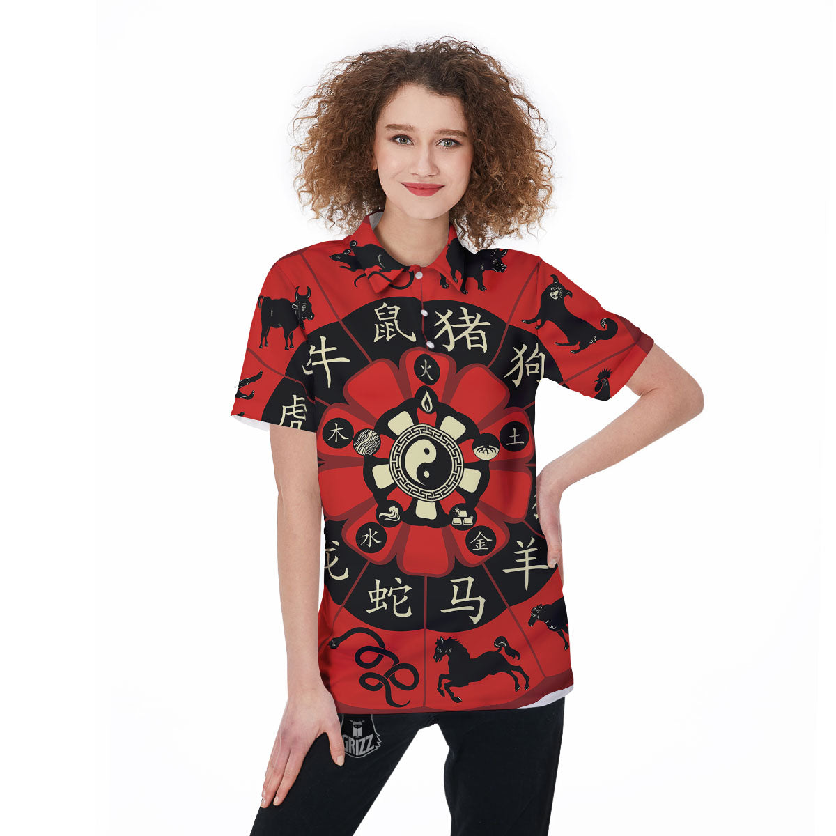 Chinese Zodiac Wheel Yin Yang Print Women's Golf Shirts-grizzshop