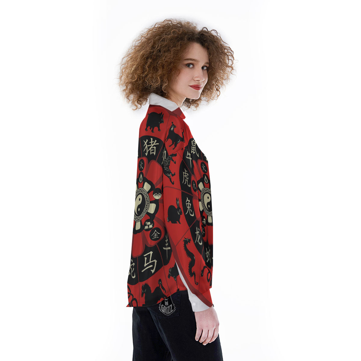 Chinese Zodiac Wheel Yin Yang Print Women's Long Sleeve Shirts-grizzshop