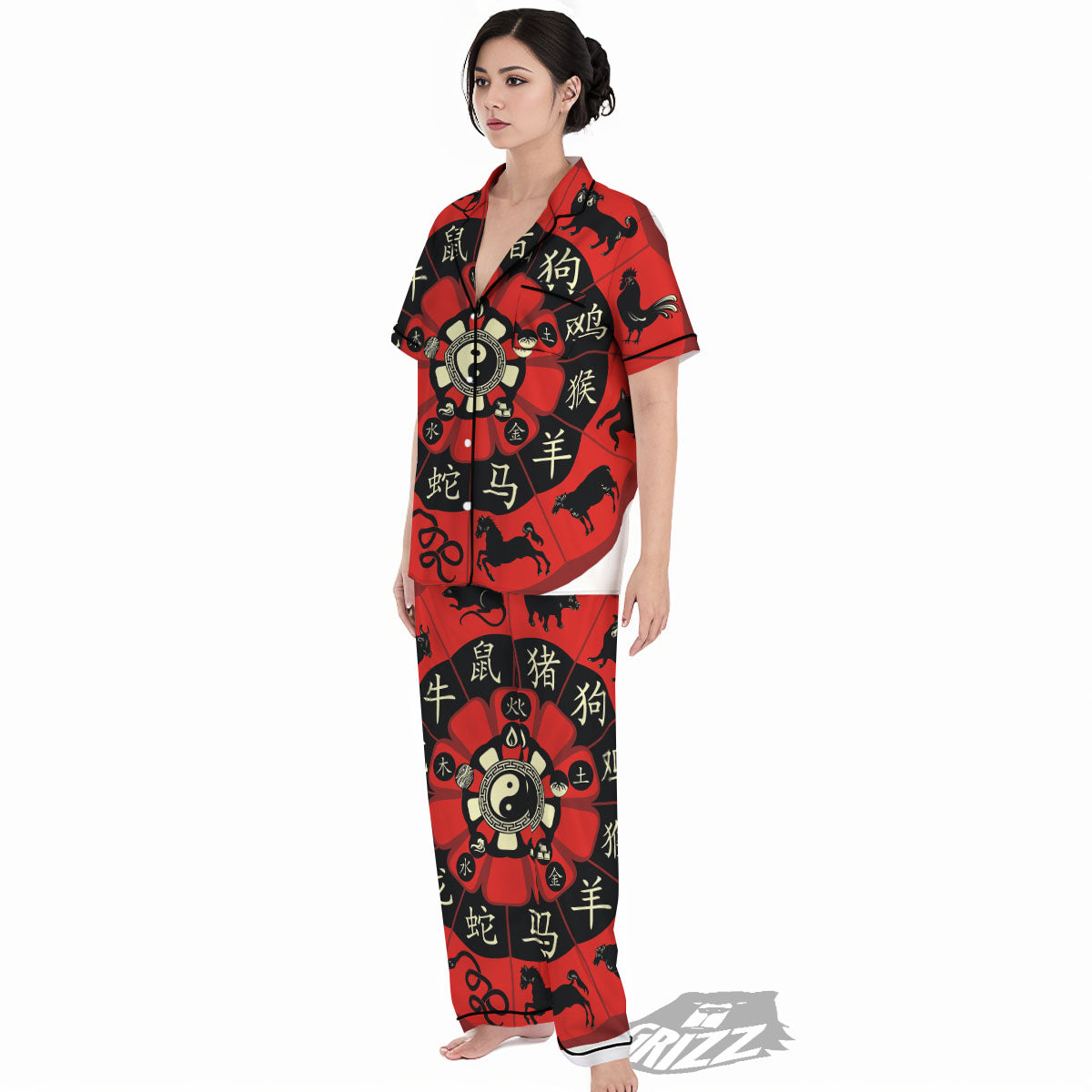 Chinese Zodiac Wheel Yin Yang Print Women's Pajamas Set-grizzshop