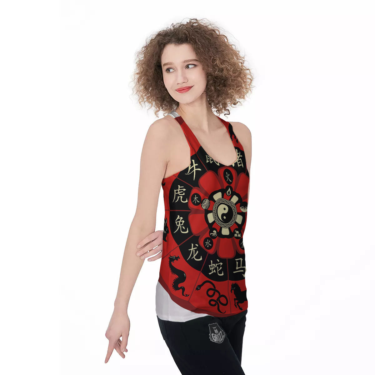 Chinese Zodiac Wheel Yin Yang Print Women's Racerback Tank Top-grizzshop