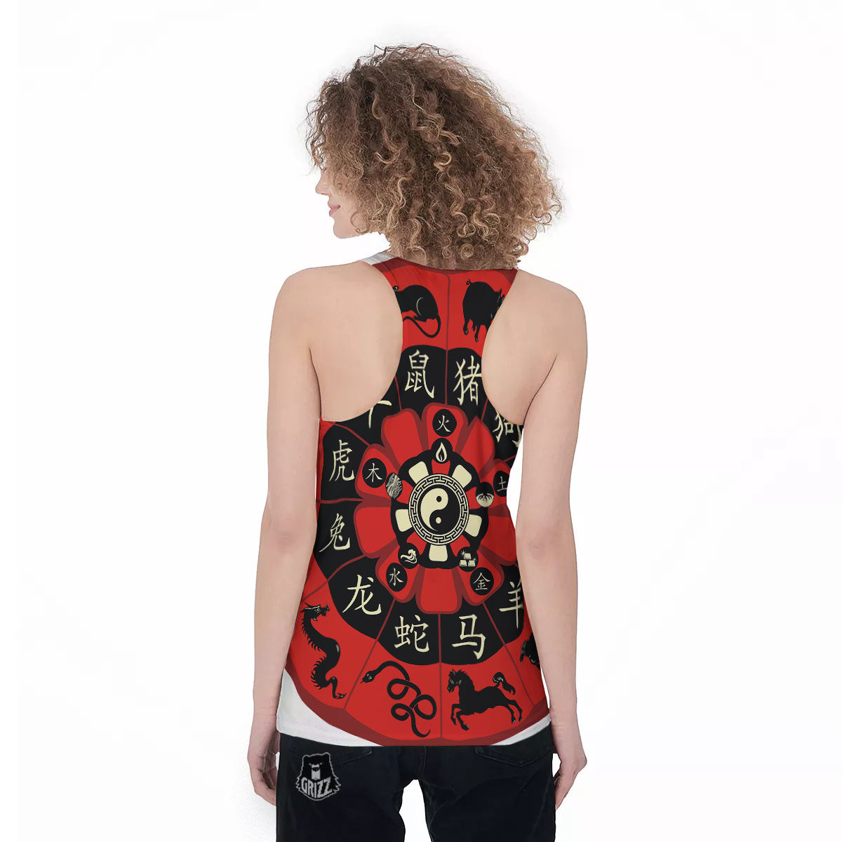 Chinese Zodiac Wheel Yin Yang Print Women's Racerback Tank Top-grizzshop