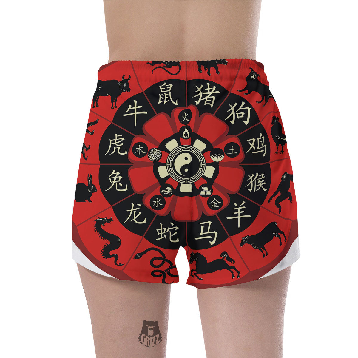 Chinese Zodiac Wheel Yin Yang Print Women's Shorts-grizzshop