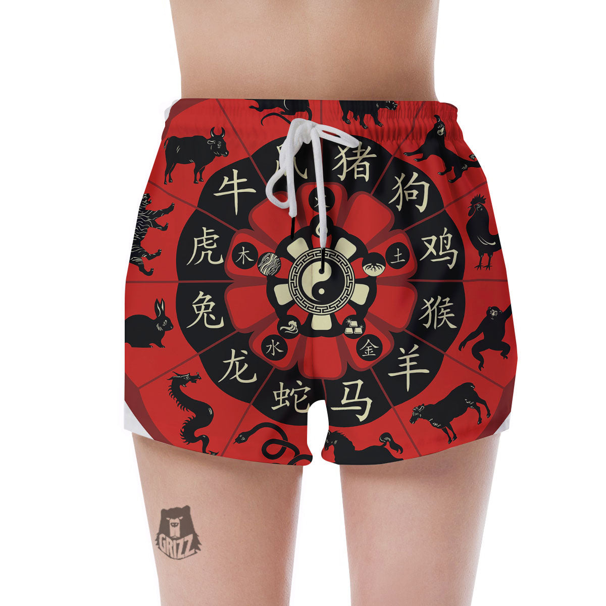 Chinese Zodiac Wheel Yin Yang Print Women's Shorts-grizzshop