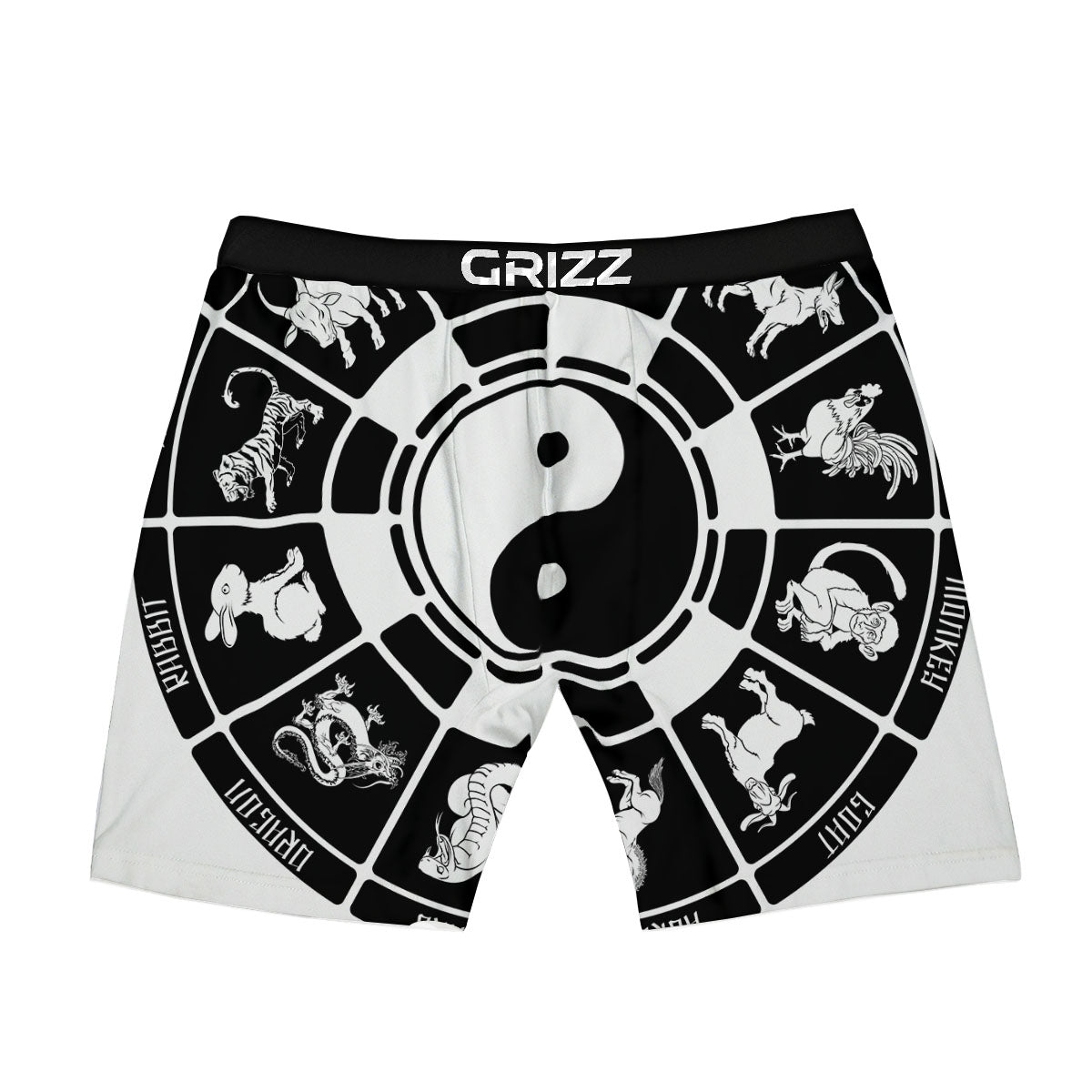 Chinese Zodiac White And Black Print Boxer Briefs-grizzshop